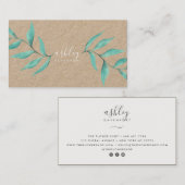 Moderne sierlijke bloementurquoise waterverf kraft visitekaartje (Voorkant / Achterkant)