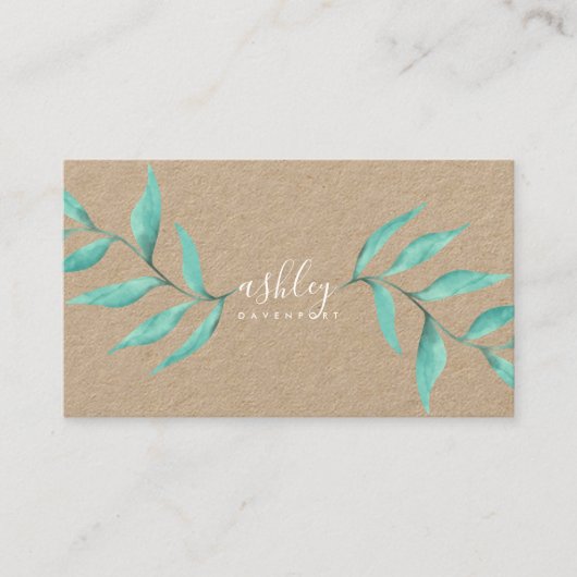 Moderne sierlijke bloementurquoise waterverf kraft visitekaartje (Voorkant)