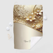 Moderne Sierlijke Gouden Bloem Golf Handdoek (Insitu)