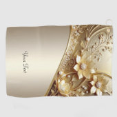 Moderne Sierlijke Gouden Bloem Golf Handdoek (Horizontaal)