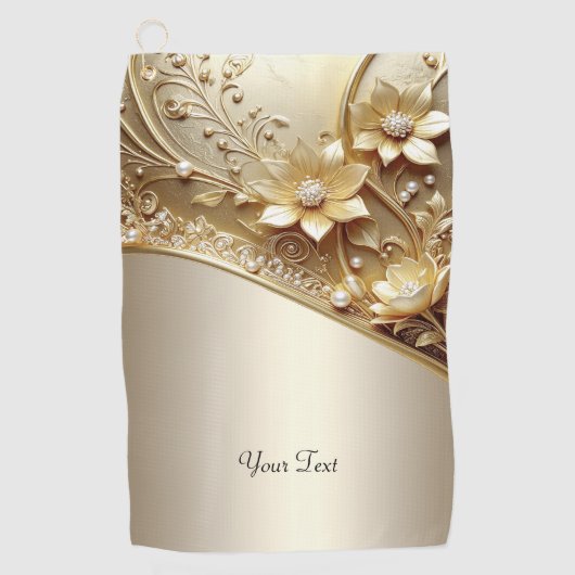 Moderne Sierlijke Gouden Bloem Golf Handdoek (Voorkant)