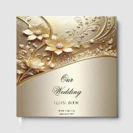 Moderne Sierlijke Gouden Bloem Guest Book Met Pare Gastenboek