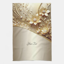 Moderne Sierlijke Gouden Bloem Keukenhanddoek