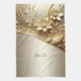 Moderne Sierlijke Gouden Bloem Keukenhanddoek