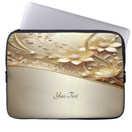 Moderne Sierlijke Gouden Bloem Laptop Hoes