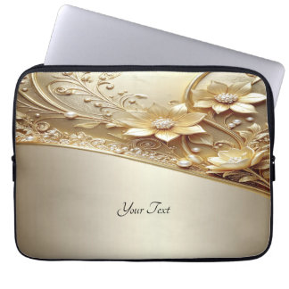 Moderne Sierlijke Gouden Bloem Laptop Hoes