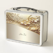 Moderne Sierlijke Gouden Bloem Lunchbox (Achterkant)