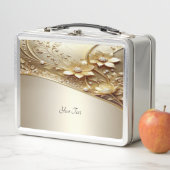 Moderne Sierlijke Gouden Bloem Lunchbox (In situ)