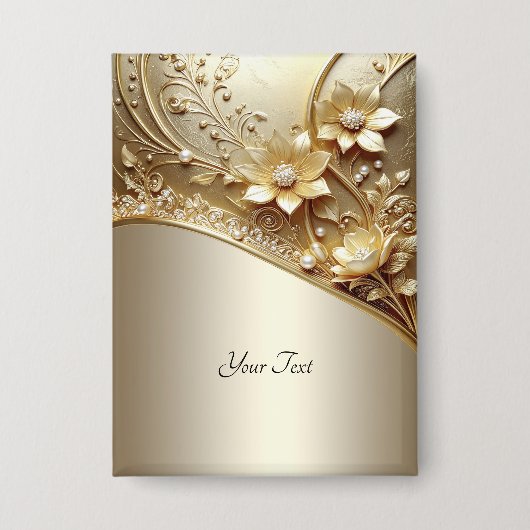 Moderne Sierlijke Gouden Bloem met Parels Knoop Button (Voorkant)