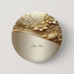 Moderne Sierlijke Gouden Bloem met Parels Knoop Ronde Button 5,7 Cm
