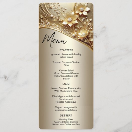 Moderne Sierlijke Gouden Bloem met Parels Menu (Voorkant)