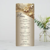 Moderne Sierlijke Gouden Bloem met Parels Menu (Staand voorkant)