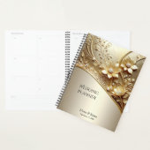 Moderne Sierlijke Gouden Bloem met Parels Planner (Display)