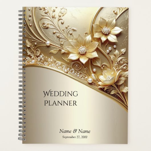 Moderne Sierlijke Gouden Bloem met Parels Planner (Voorkant)