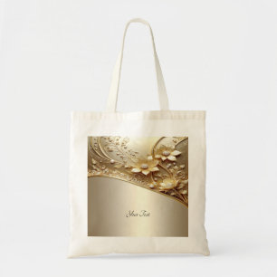 Moderne Sierlijke Gouden Bloem Met Parels Tote Tas