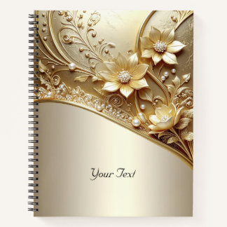 Moderne Sierlijke Gouden Bloem Notebook met Parels Notitieboek