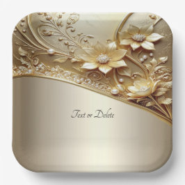 Moderne Sierlijke Gouden Bloemen met Parels Papier Papieren Bordje