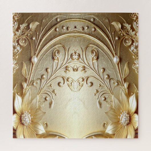 Moderne Sierlijke Gouden Bloemige Legpuzzel (Verticaal)