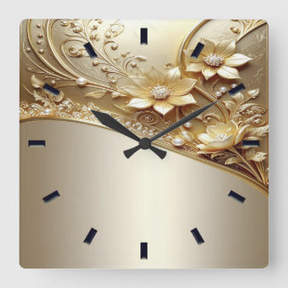 Moderne Sierlijke Gouden Bloemstuk Wandklok