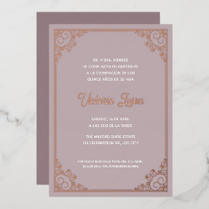 Moderne Sierlijke Lijst Roze Quinceañera Goud Folie Uitnodiging