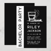 Moderne sigaren en whisky vrijgezellenfeest kaart (Voorkant / Achterkant)
