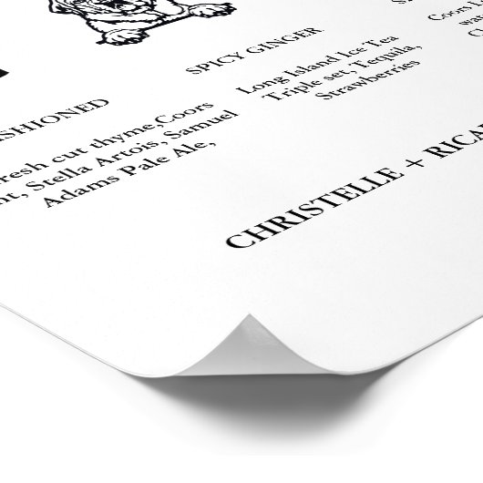 Moderne Signature Coctail Drink Trouwbar Teken Poster (Hoek)