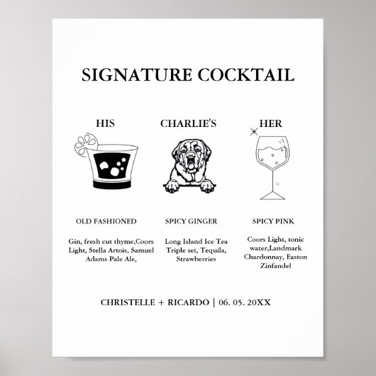 Moderne Signature Coctail Drink Trouwbar Teken Poster (Voorkant)