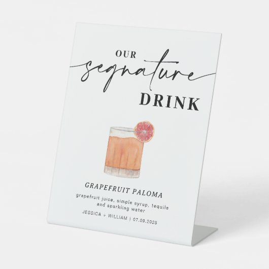 Moderne Signature Drinken Trouwbar Teken Reclamebord Met Voetstuk (Voorkant)