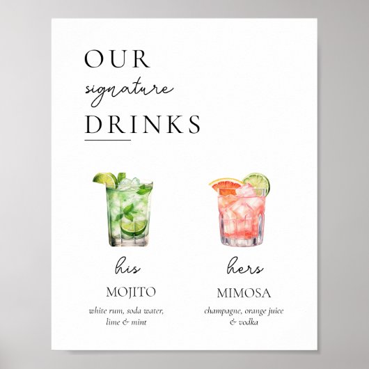 Moderne Signature Drinken Trouwbord, 300+ Drinken Poster (Voorkant)