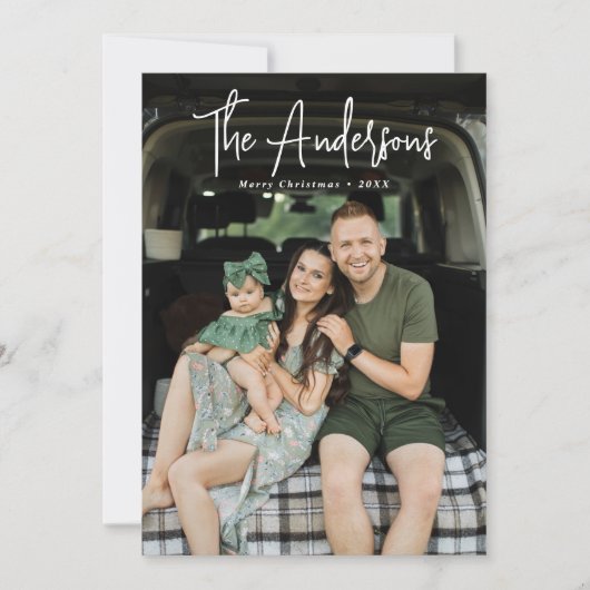 Moderne Signature Script Cream en Olive Foto Feestdagenkaart (Voorkant)