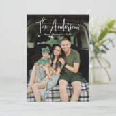 Moderne Signature Script Cream en Olive Foto Feestdagenkaart (Staand voorkant)