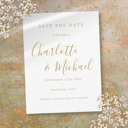 Moderne Signature Script Trouwkaart Save the Date Briefkaart
