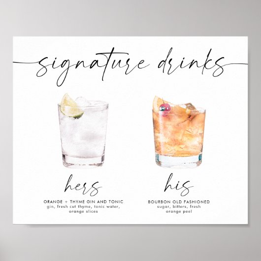 moderne signaturedranken huwelijksbord bar bord poster (Voorkant)
