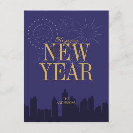 Moderne Silhouette Gelukkig Nieuwjaar Ansichtkaart Feestdagenkaart