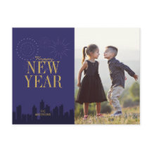 Moderne Silhouette Gelukkig Nieuwjaar Foto Ansicht