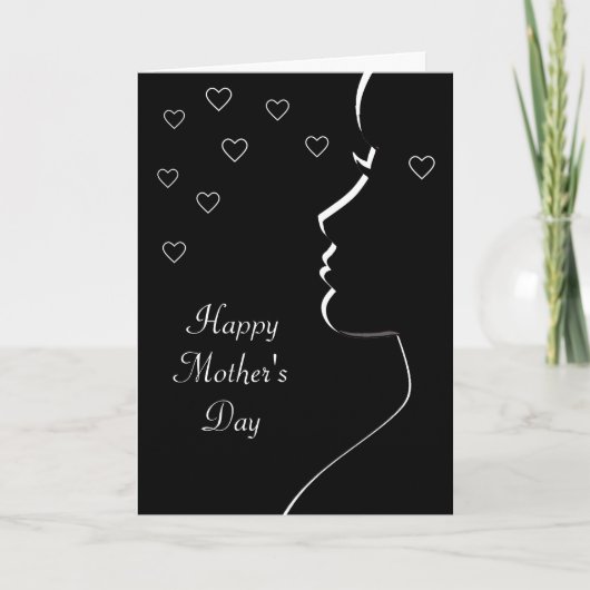 Moderne Silhouette in Zwart & Wit Moederdag Kaart (Voorkant)