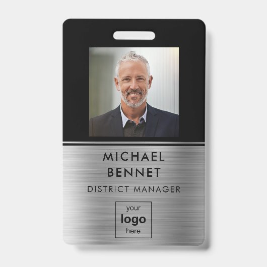 Moderne Silver Black werknemer foto-id Badge (Front)
