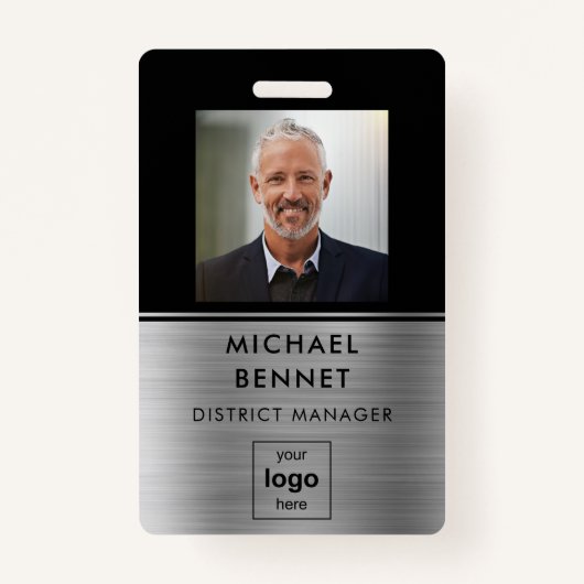 Moderne Silver Black werknemer foto-id Badge (Voorkant)