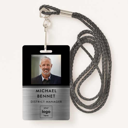 Moderne Silver Black werknemer foto-id Badge (Voorkant met draagriem)