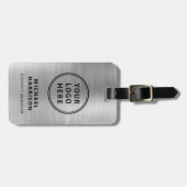 Moderne Silver Business Logo QR-code Bagagelabel (Voorkant horizontaal)