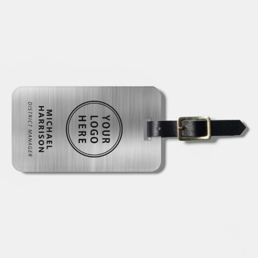 Moderne Silver Business Logo QR-code Bagagelabel (Voorkant horizontaal)