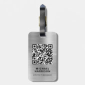 Moderne Silver Business Logo QR-code Bagagelabel (Achterkant verticaal)