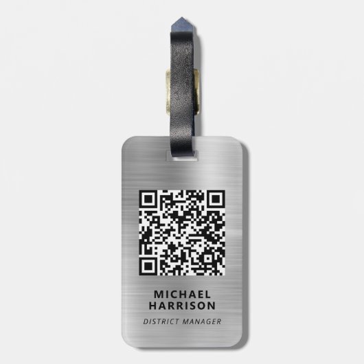 Moderne Silver Business Logo QR-code Bagagelabel (Achterkant verticaal)