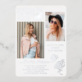 Moderne Silver Butterfly Script Afstuderen Foto Folie Uitnodiging (Voorkant)