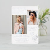 Moderne Silver Butterfly Script Afstuderen Foto Folie Uitnodiging (Staand Voorkant)