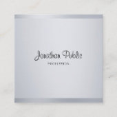 Moderne Silver Elegant Handgeschreven de Sjabloon  Vierkante Visitekaartje (Voorkant)