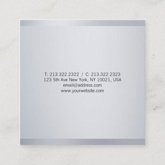 Moderne Silver Elegant Handgeschreven de Sjabloon  Vierkante Visitekaartje (Achterkant)