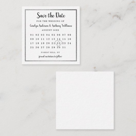 Moderne Silver Foil Agenda sparen de Datum Informatiekaartje (Voorkant / Achterkant)