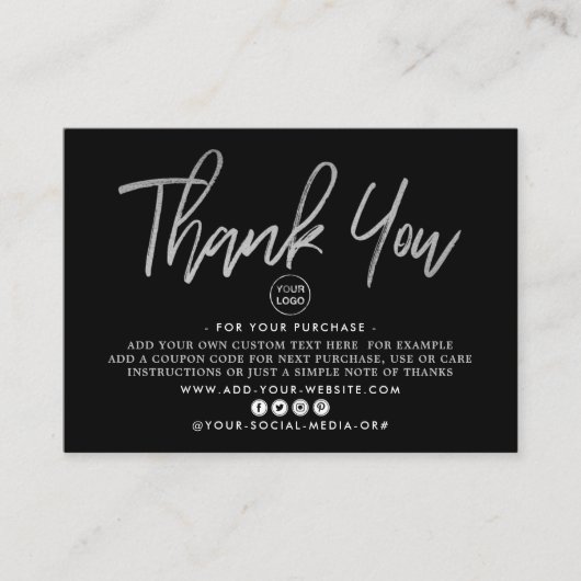 Moderne Silver Foil Script Business Hartelijk dank Informatiekaartje (Voorkant)