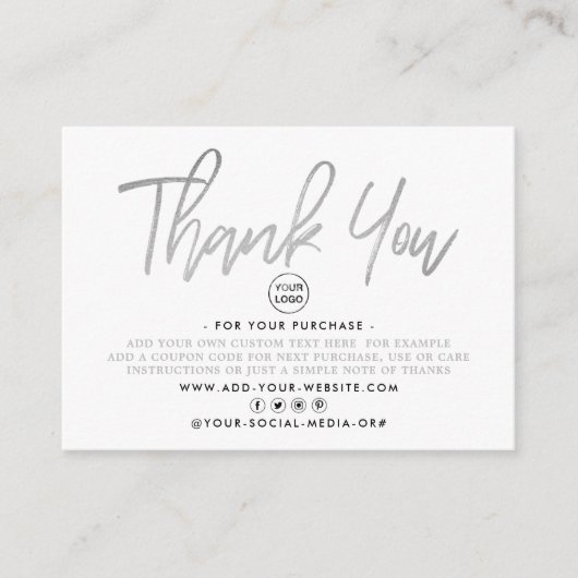 Moderne Silver Foil Script Business Hartelijk dank Informatiekaartje (Voorkant)
